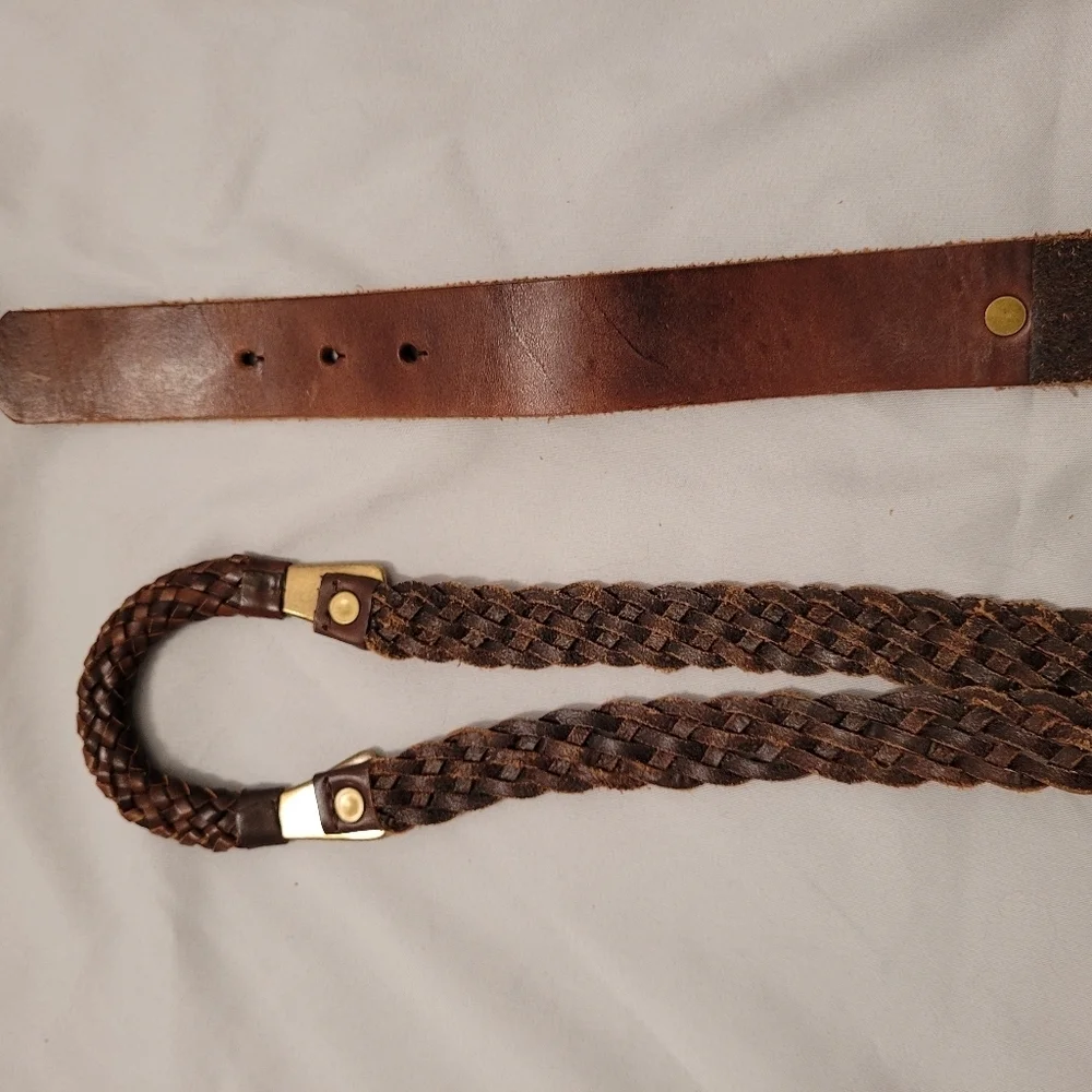 Tommy Bahama Braided Leather Belt with Brass Accents Women's M 28-30 boho hippie